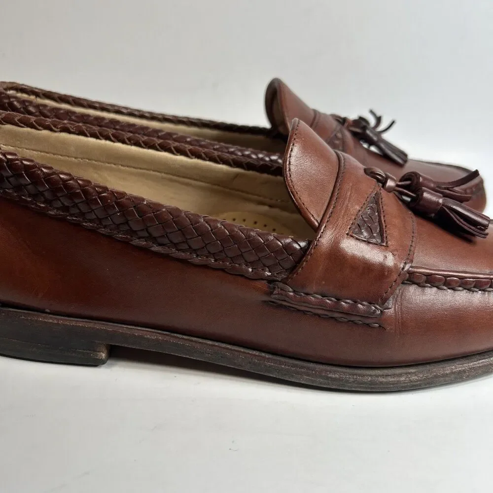 Allen Edmonds Mens Shoes Size 10 Maxfield Brown Leather Tassel Loafers Braided